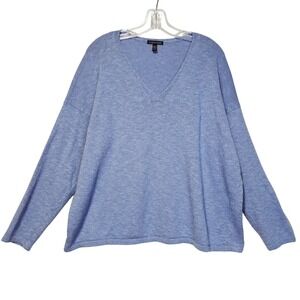 Eileen Fisher Women Sweater XL Blue Organic Cotton Linen Relaxed Boxy Knit Layer